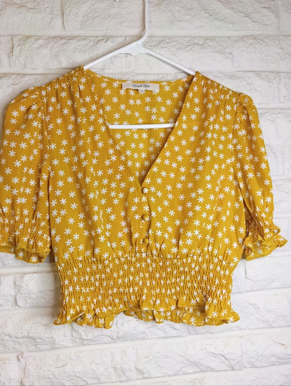 Smocked Yellow Daisy Print Crop Top by Simply Retro